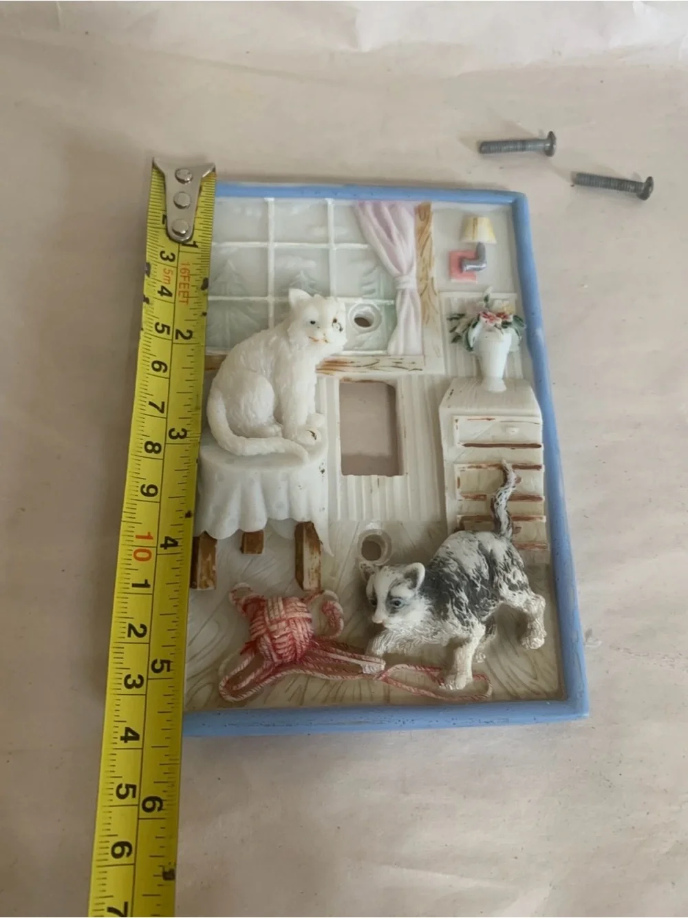 Light Switch Plate Cover 3D Handpainted Resin Cat Kitty Playful With Yarn Cottag